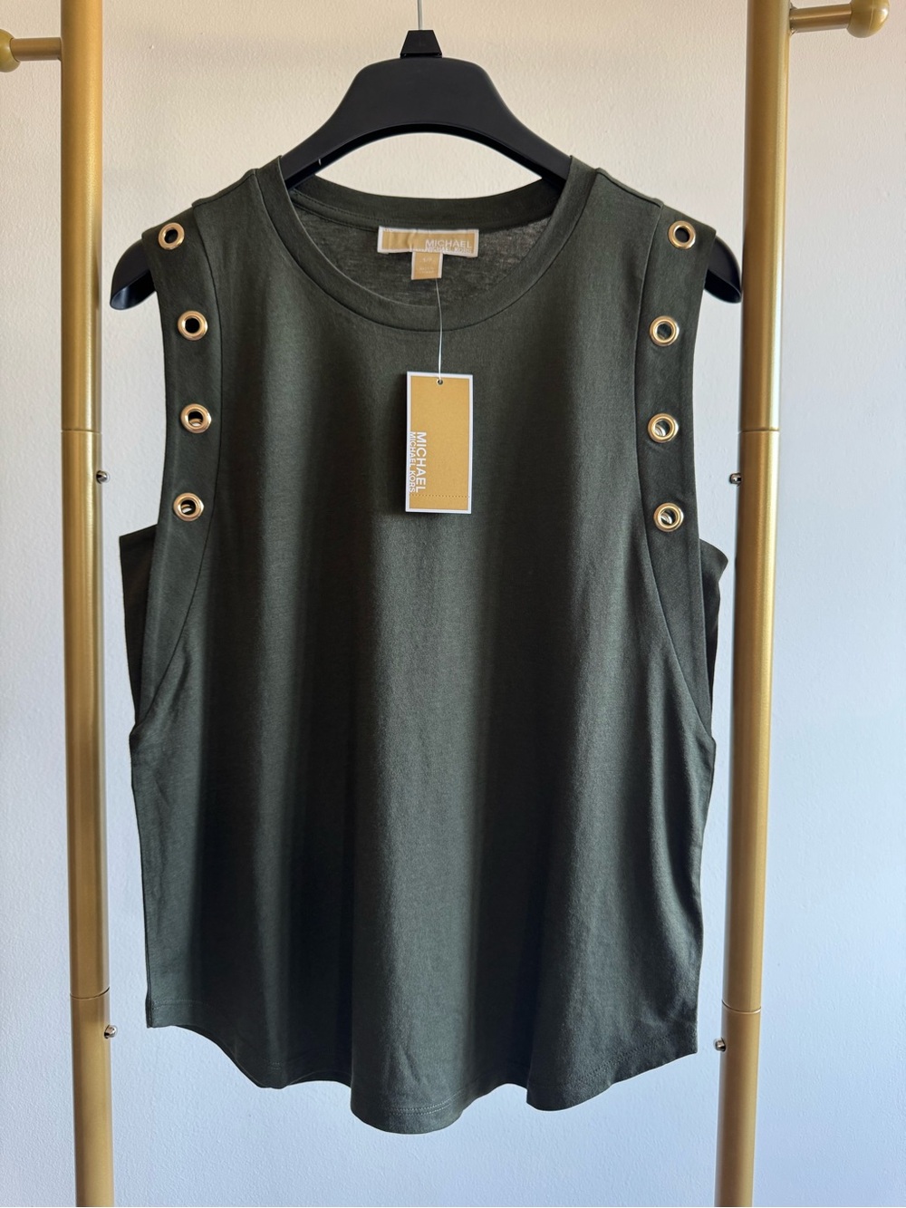 Michael Kors Olive Green Grommet-Accent Sleeveless Tank Top